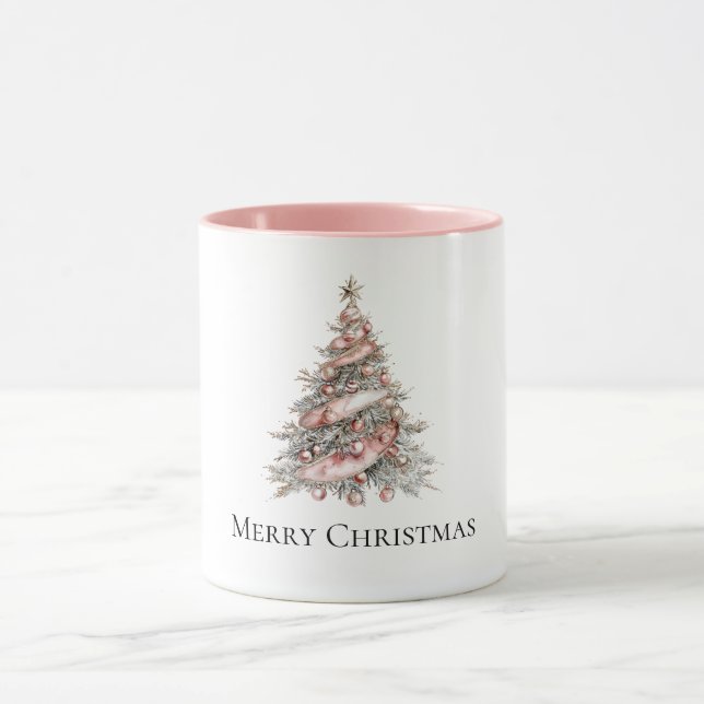 Rose Gold Pink Christmas Tree Mug (Center)