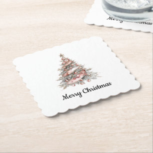 Rose Gold Pink Christmas Tree Paper Coaster