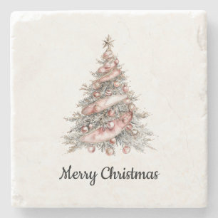 Rose Gold Pink Christmas Tree Stone Coaster