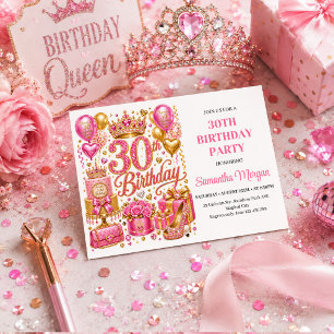 Rose Gold Pink Confetti Sparkle 30th Birthday Invi Invitation