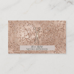 Rose Gold Pink Crackle Sparkle Scissors Stylist Business Card