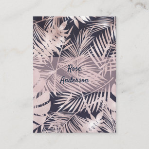Rose Gold Pink Dark Tropical Palm Tree Leaves Business Card