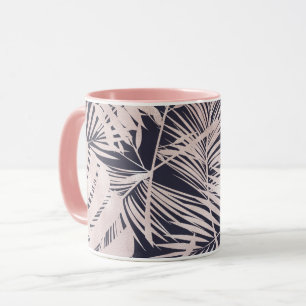 Rose Gold Pink Dark Tropical Palm Tree Leaves Mug