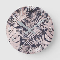 Rose Gold Pink Dark Tropical Palm Tree Leaves