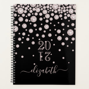 Rose gold pink diamonds black glam 2022 planner