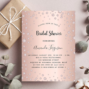Rose gold pink diamonds glamourous bridal shower postcard