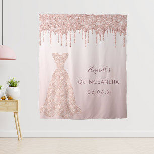 Rose gold pink dress Quinceanera Tapestry