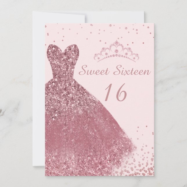 Rose Gold Pink Dress Sweet 16th Birthday Party Invitation (Front)