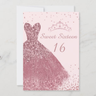 Rose Gold Pink Dress Sweet 16th Birthday Party Invitation