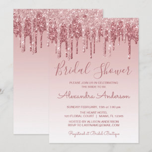Rose Gold Pink Dripping Glitter Bridal Shower Invitation