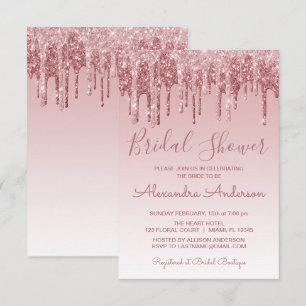 Rose Gold Pink Dripping Glitter Bridal Shower Invitation