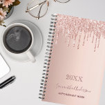 Rose gold pink drips appointment book 2025 planner<br><div class="desc">A rose gold background with elegant rose gold and pink drips, paint dripping look. Template for a year. Personalise and add a name and a title. The name is written in dark rose gold with a modern hand lettered style script. Perfect for business, school, work, diary or organising your personal/family...</div>