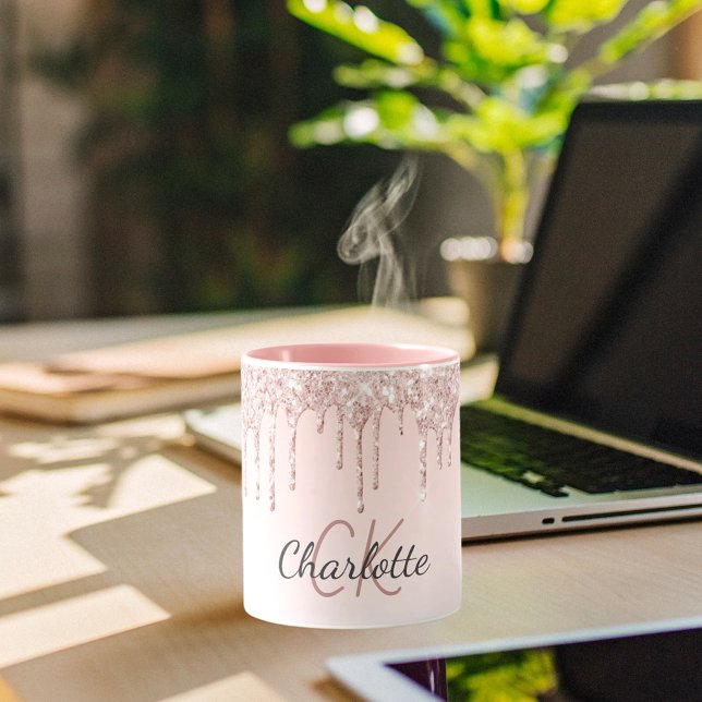 Rose gold pink drips monogram initials mug (Creator Uploaded)
