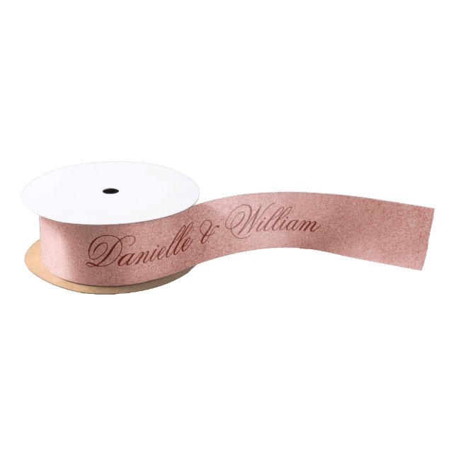 Rose Gold Pink Elegant Calligraphy Glitter Wedding Satin Ribbon (Spool)
