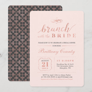 Rose Gold & Pink Elegant Wedding Bridal Brunch Invitation