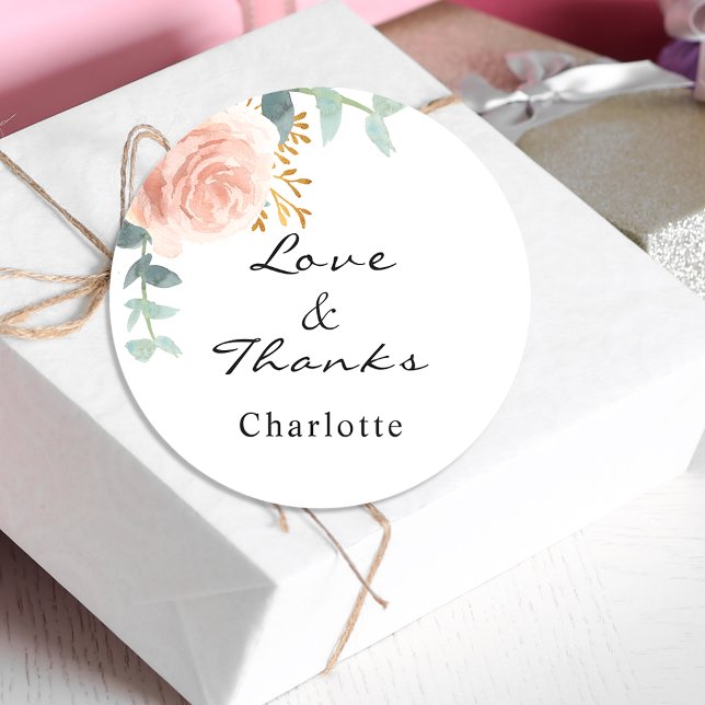 Rose gold pink floral eucalyptus thank you classic round sticker (Creator Uploaded)