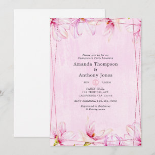 Rose Gold & Pink Floral Geometric Engagement Party Invitation