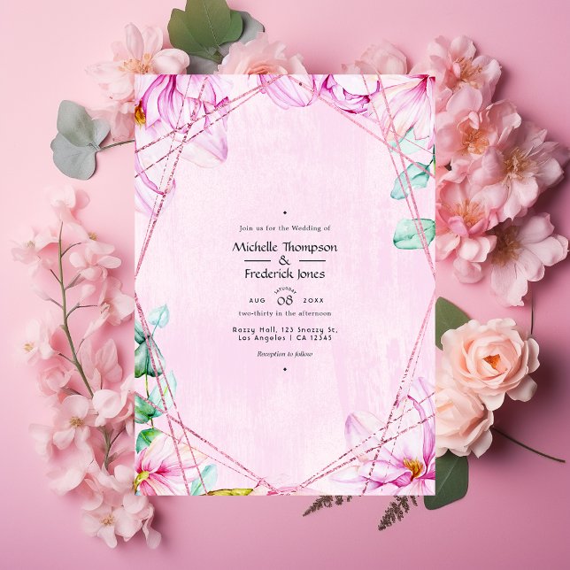 Rose Gold & Pink Floral Geometric Wedding Invitation (Creator Uploaded)