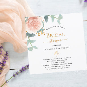 Rose gold pink floral greenery Bridal Shower Invitation