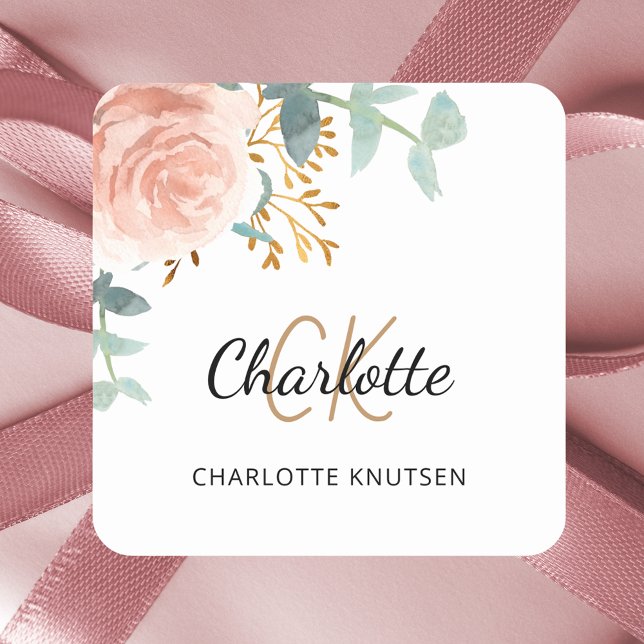 Rose gold pink floral greenery Quinceanera Square Sticker (Creator Uploaded)