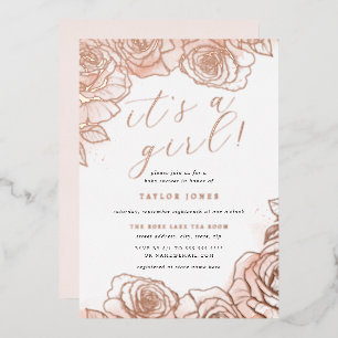 Rose Gold Pink Floral It's a Girl Baby Shower
