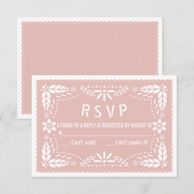Rose gold pink floral papel picado baby shower RSVP card (Front/Back)