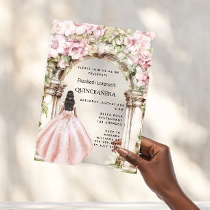 Rose gold pink florals arch dress Quinceanera Acrylic Invitations