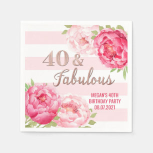 Rose Gold Pink Flowers 40 & Fabulous Birthday Napkin