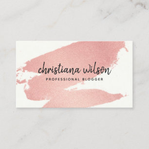 ROSE GOLD PINK FOIL BLACK BRUSH STROKE CALLIGRAPHY BUSINESS CARD