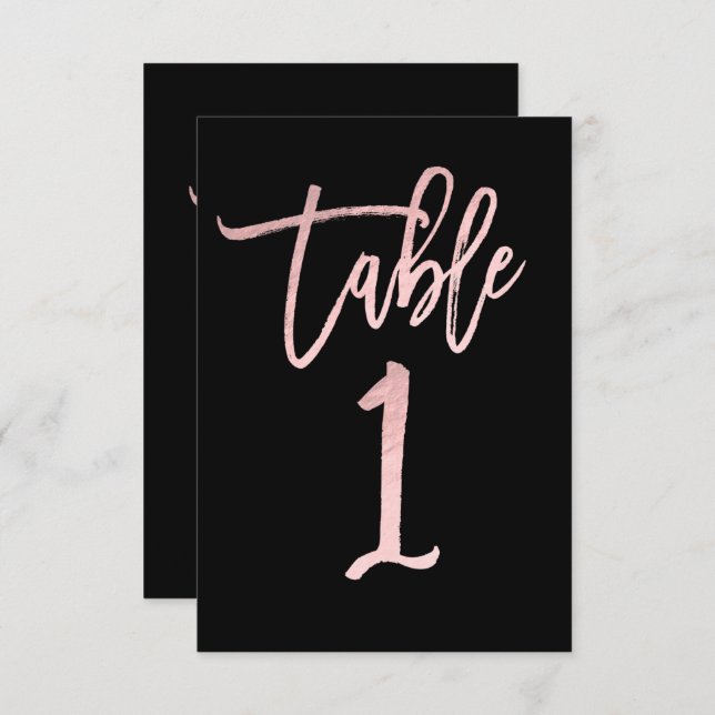 Rose Gold Pink Foil Modern Script Table Number 1 (Front/Back)