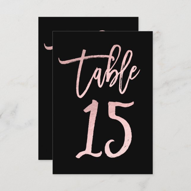 Rose Gold Pink Foil Modern Script Table Number 15 (Front/Back)