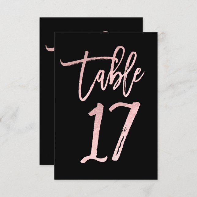 Rose Gold Pink Foil Modern Script Table Number 17 (Front/Back)