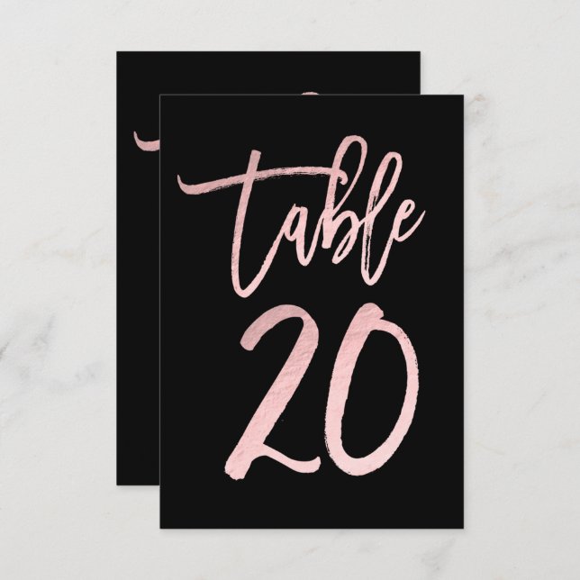 Rose Gold Pink Foil Modern Script Table Number 20 (Front/Back)