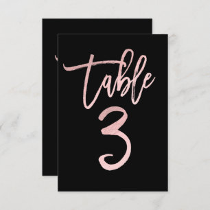 Rose Gold Pink Foil Modern Script Table Number 3