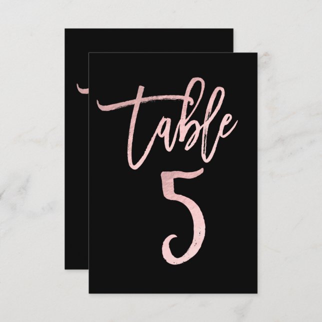Rose Gold Pink Foil Modern Script Table Number 5 (Front/Back)
