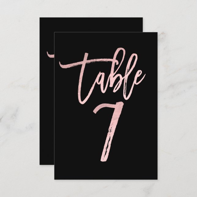 Rose Gold Pink Foil Modern Script Table Number 7 (Front/Back)