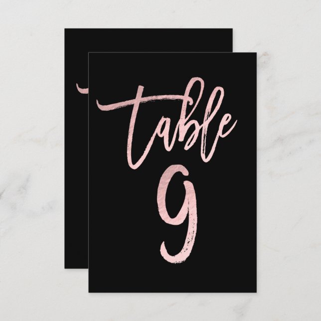 Rose Gold Pink Foil Modern Script Table Number 9 (Front/Back)