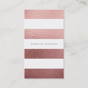 Rose Gold Pink Foil White Stripes Hair Stylist Business Card