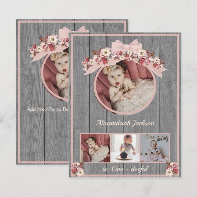 Rose gold pink Girls1st Birthday She is one-derful (Front/Back)