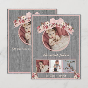 Rose gold pink Girls1st Birthday She is one-derful
