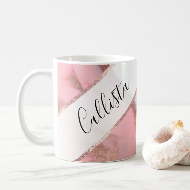 Rose Gold Pink Girly Modern Painted Marble Coffee Mug (With Donut)