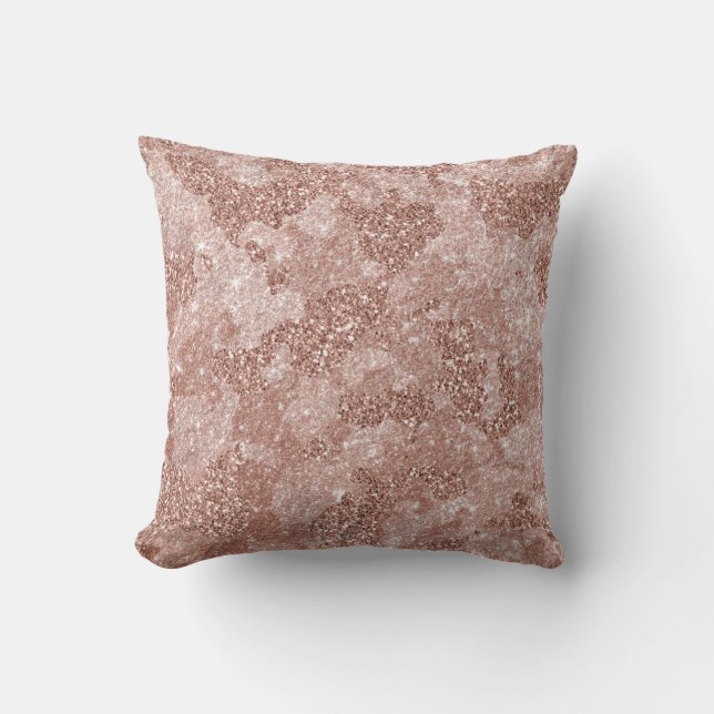 Rose Gold Pink Glam Camouflage Camo Cushion (Front)