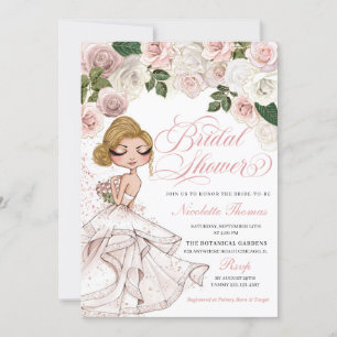 Rose Gold Pink Glam Girl Bridal Shower Invitation