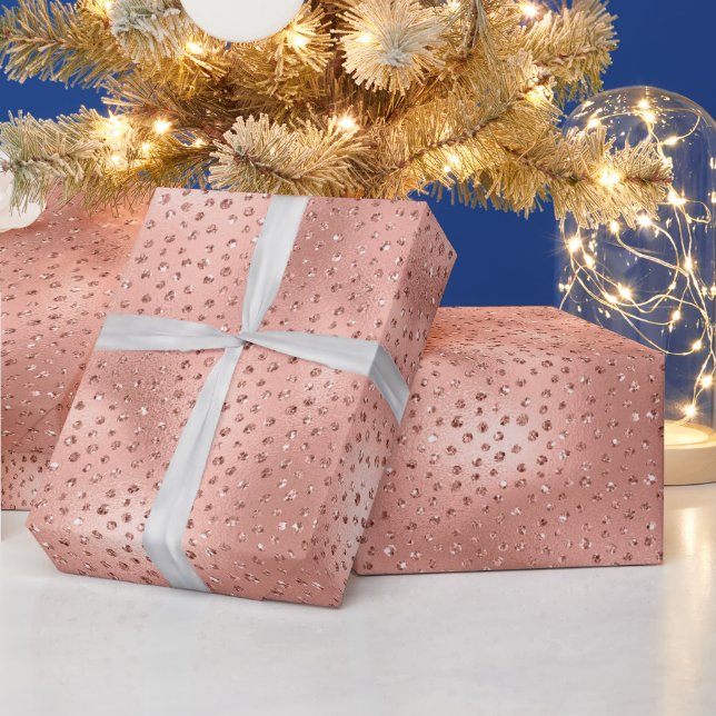Rose Gold Pink Glam Glitter Dots Wrapping Paper (Holidays)