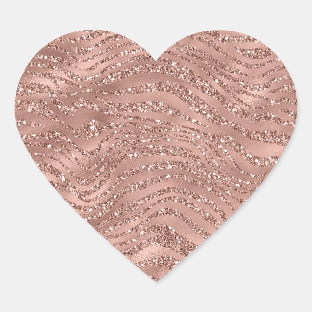 Rose Gold Pink Glam Glitter Zebra Print     Heart Sticker (Front)