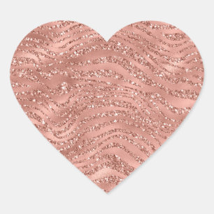 Rose Gold Pink Glam Glitter Zebra Print     Heart Sticker