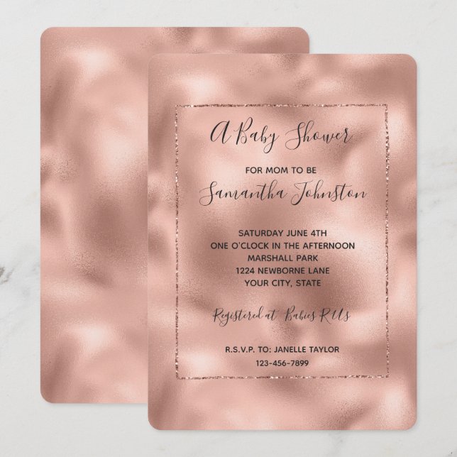 Rose Gold Pink Glam Glitz Baby Shower Invitation (Front/Back)