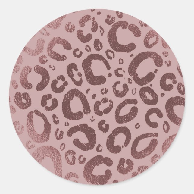 Rose Gold Pink Glam Leopard Print Party Classic Round Sticker (Front)