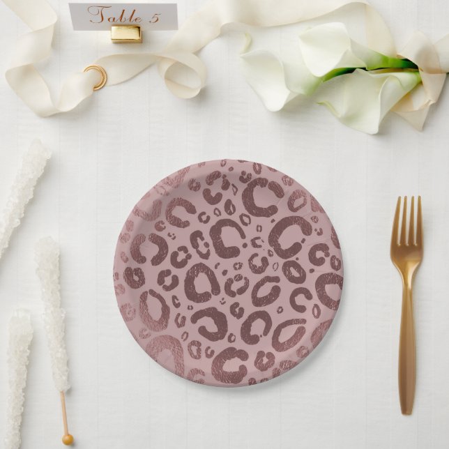 Rose Gold Pink Glam Leopard Print Party Paper Plate (Wedding)