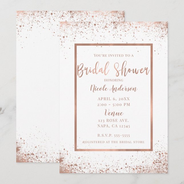 Rose Gold Pink Glam Modern Chic Bridal Shower Invitation (Front/Back)